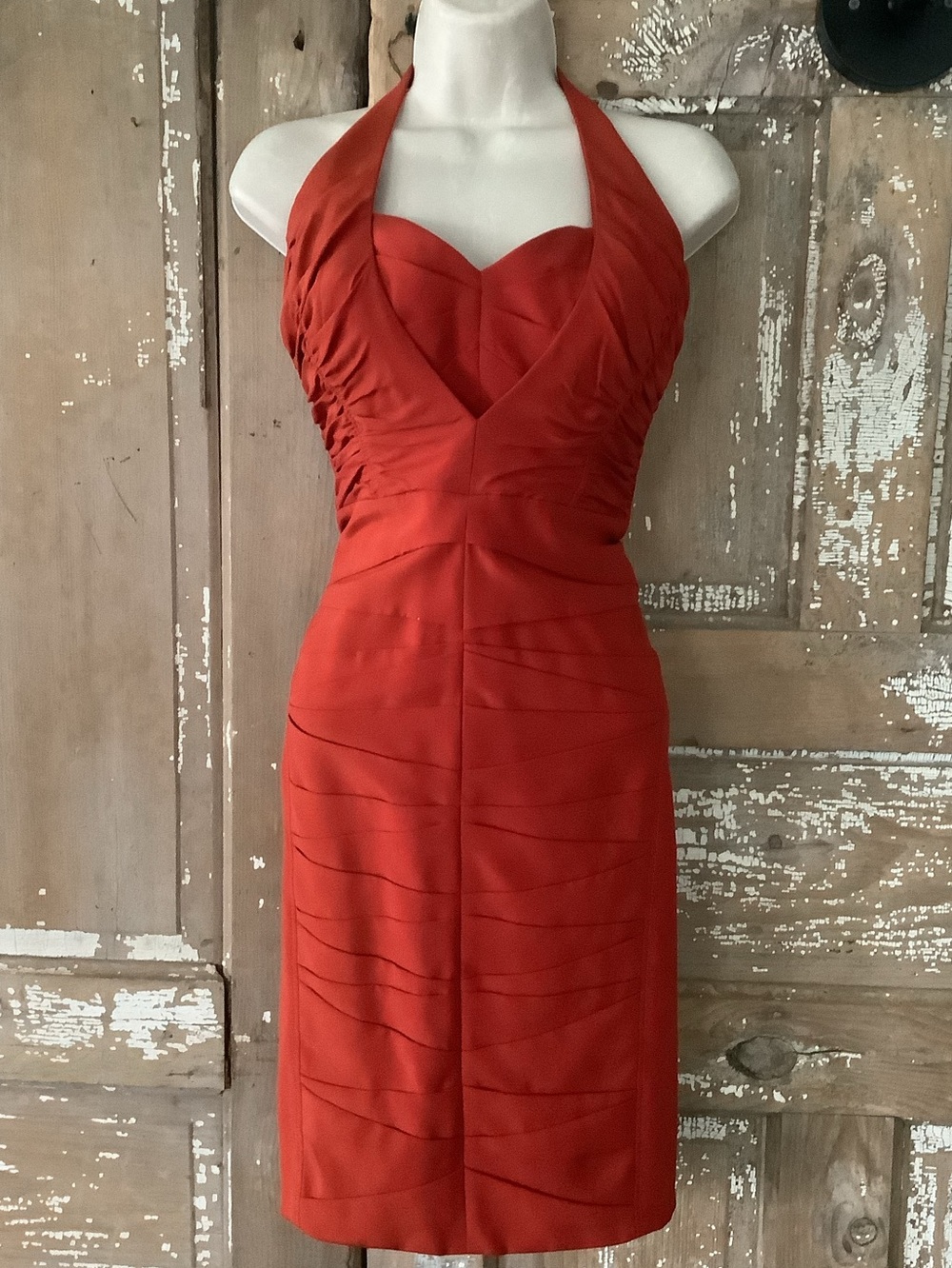 $1490 ZAC POSEN silk Halter Dress Size 12 Red/orange Persimmon